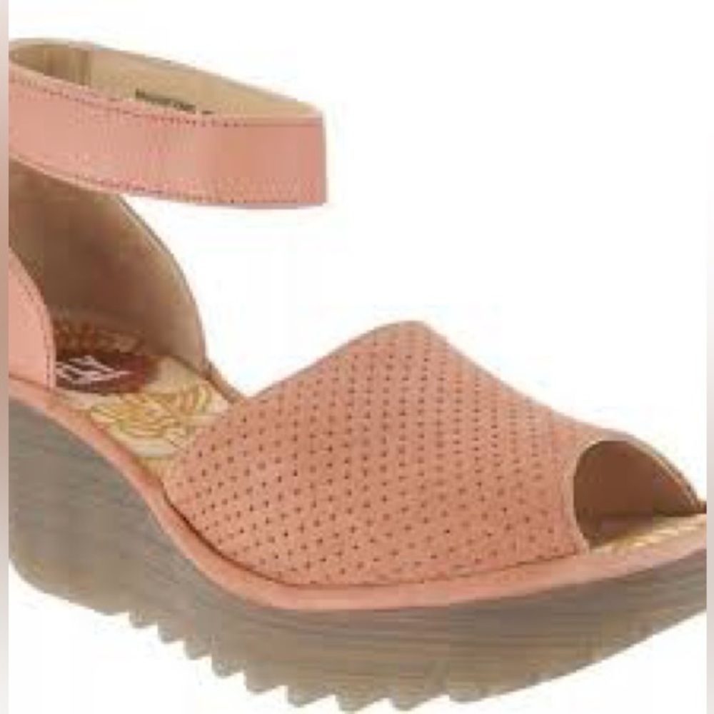 Fly London Leather Wedge Sandals Pink size 6.5